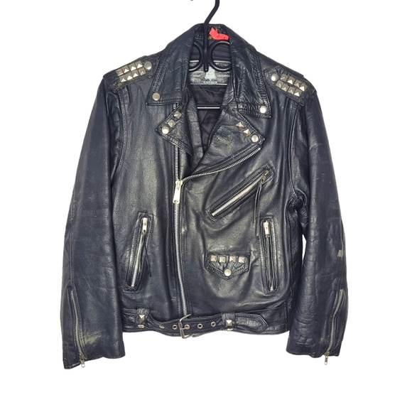 Vintage Jackets & Blazers - Vintage black leather jacket with studs